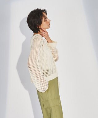 メッシュルーズニットトップ, ライトグリーン, 36