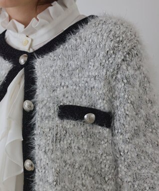 GRACE CONTINENTAL ノーカラーフェザーニットカーディガン バイカラー