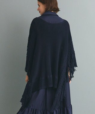 GRACE CONTINENTAL ニットフリンジケープ ネイビー
