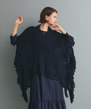 GRACE CONTINENTAL ニットフリンジケープ ネイビー