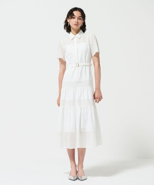 GRACE CONTINENTAL メッシュコンビシャツワンピース ホワイト
