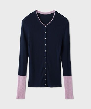 GRACE CONTINENTAL バイカラーリブニットカーディガン ネイビー