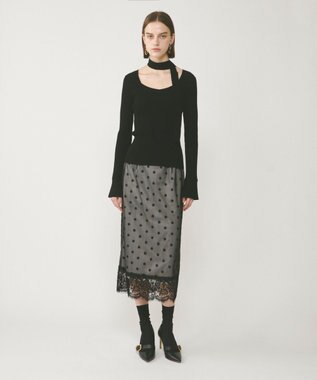GRACE CONTINENTAL ドットチュールタイトスカート ブラック