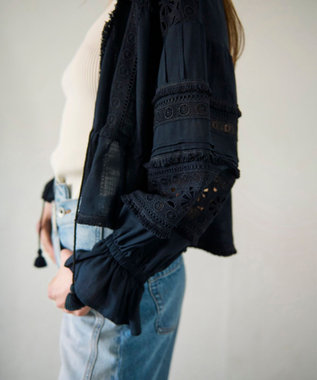 GRACE CONTINENTAL レースパッチブラウス ネイビー