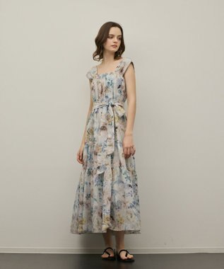 GRACE CONTINENTAL ボタニカルサラサプリントワンピース ブルー