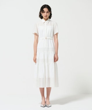 GRACE CONTINENTAL メッシュコンビシャツワンピース ホワイト