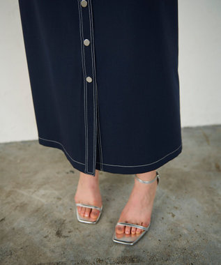 GRACE CONTINENTAL 配色ステッチワークシャツワンピース ネイビー