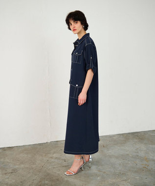 GRACE CONTINENTAL 配色ステッチワークシャツワンピース ネイビー