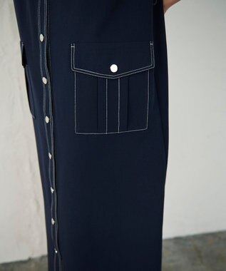 GRACE CONTINENTAL 配色ステッチワークシャツワンピース ネイビー