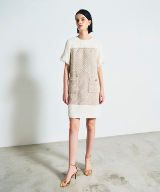 GRACE CONTINENTAL ツイードコンビミニワンピース ベージュ