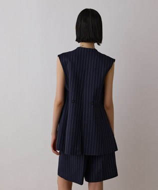 GRACE CONTINENTAL ストライプノーカラージレ ネイビー