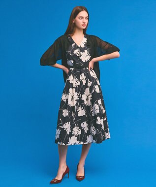 GRACE CONTINENTAL バイカラーボタニカルドレス ブラック