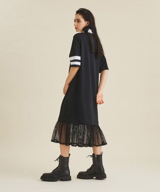 メッシュコンビラガーワンピース, ブラック, 36