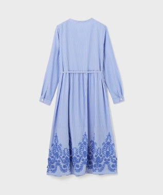 GRACE CONTINENTAL ストライプ刺繍ワンピース ブルー