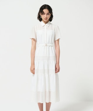GRACE CONTINENTAL メッシュコンビシャツワンピース ホワイト