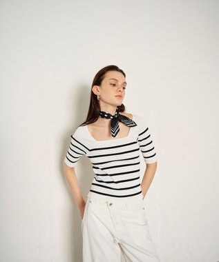 GRACE CONTINENTAL ハーフスリーブニットトップ バイカラー