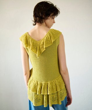 GRACE CONTINENTAL ミックスフリルニットトップ イエロー