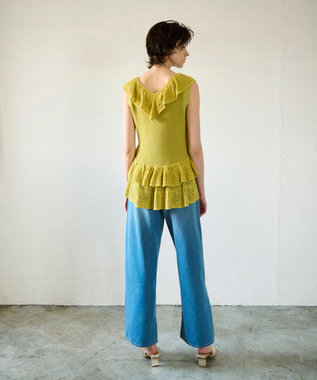 GRACE CONTINENTAL ミックスフリルニットトップ イエロー