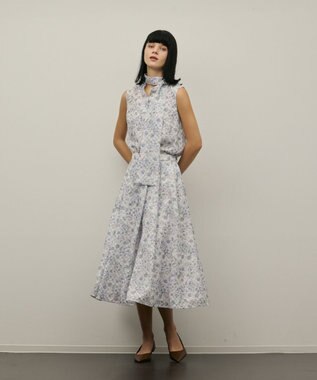 GRACE CONTINENTAL シアーフラワープリントジャガードブラウス グレー