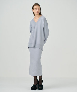 GRACE CONTINENTAL ラメVネックニットトップ グレー