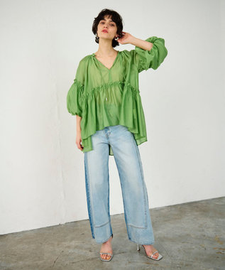 GRACE CONTINENTAL ギャザーカフタントップ グリーン