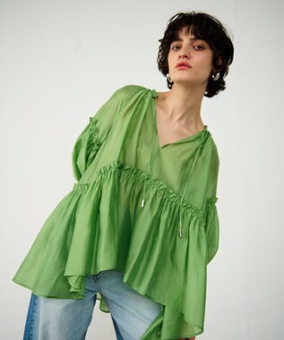 GRACE CONTINENTAL ギャザーカフタントップ グリーン