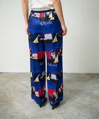 GRACE CONTINENTAL マリンプリントイージーパンツ ブルー