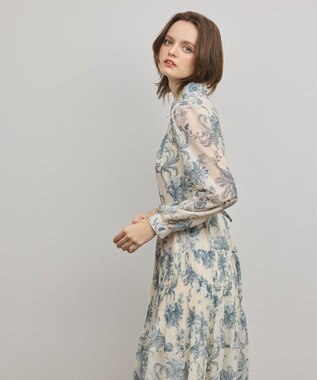 GRACE CONTINENTAL フラワープリントプリーツワンピース ベージュ