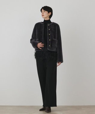 GRACE CONTINENTAL ムートンノーカラージャケット グレー