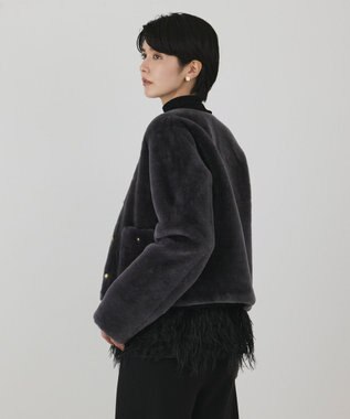 GRACE CONTINENTAL ムートンノーカラージャケット グレー