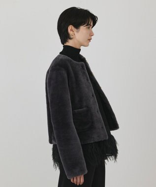 GRACE CONTINENTAL ムートンノーカラージャケット グレー