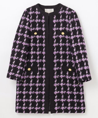 GRACE CONTINENTAL フェザーチェックツイードコート パープル