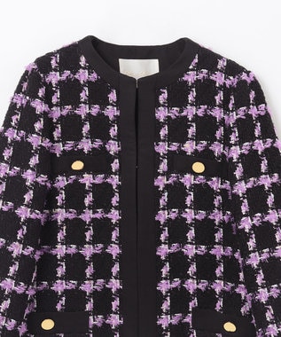 GRACE CONTINENTAL フェザーチェックツイードコート パープル