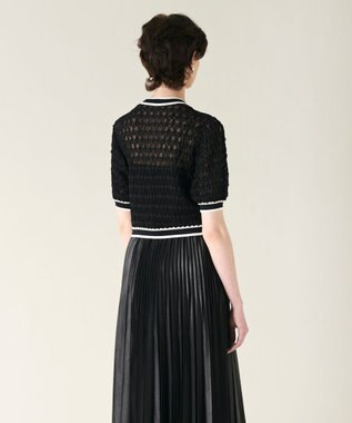 GRACE CONTINENTAL バイカラーシアーニットカーディガン ブラック