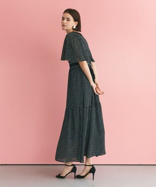 GRACE CONTINENTAL ドットフレアスリーブマキシ ブラック