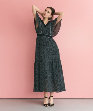 GRACE CONTINENTAL ドットフレアスリーブマキシ ブラック