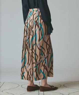 GRACE CONTINENTAL ベルトプリントアシメプリーツスカート ベージュ