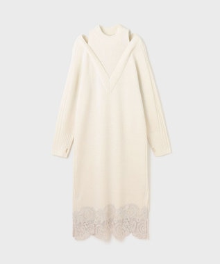 GRACE CONTINENTAL レイヤードレースニットワンピース ホワイト