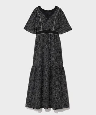 GRACE CONTINENTAL ドットフレアスリーブマキシ ブラック