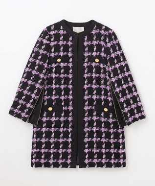 GRACE CONTINENTAL フェザーチェックツイードコート パープル