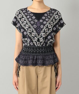 シャーリングプリント刺繍トップ / GRACE CONTINENTAL | GRACE