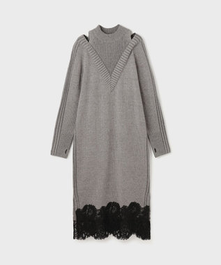 GRACE CONTINENTAL レイヤードレースニットワンピース グレー