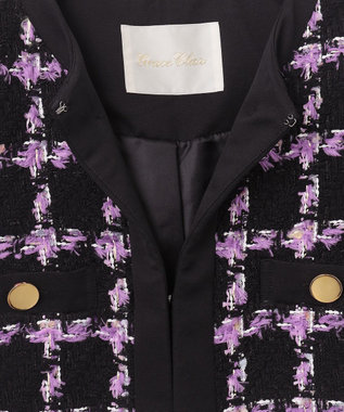 GRACE CONTINENTAL フェザーチェックツイードコート パープル