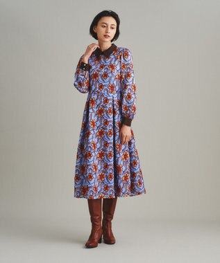 GRACE CONTINENTAL レース刺繍タックワンピース ブルー