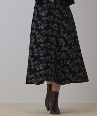 GRACE CONTINENTAL ラメフラワージャガードフレアスカート ブラック