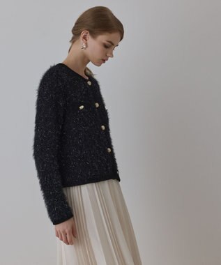 GRACE CONTINENTAL ノーカラーフェザーニットカーディガン ブラック