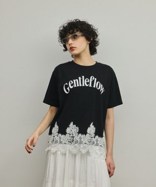 GRACE CONTINENTAL レースヘムロゴTシャツ ブラック