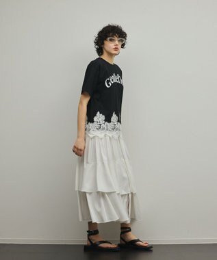 GRACE CONTINENTAL レースヘムロゴTシャツ ブラック