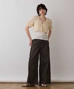 GRACE CONTINENTAL フリンジバギーパンツ チャコール