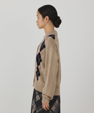 GRACE CONTINENTAL アーガイルニットカーディガン ベージュ